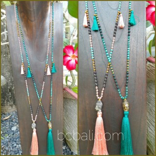 buddha head tassels necklaces larva stone bead bali wholesale 50 pieces shipping free